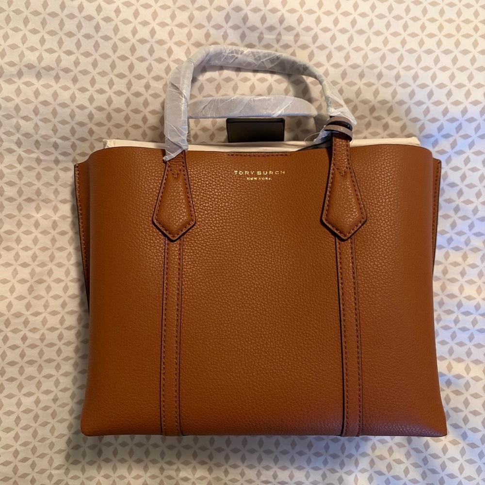 SOLD Tory Burch Small Perry Crossbody Leather Tote in Tan